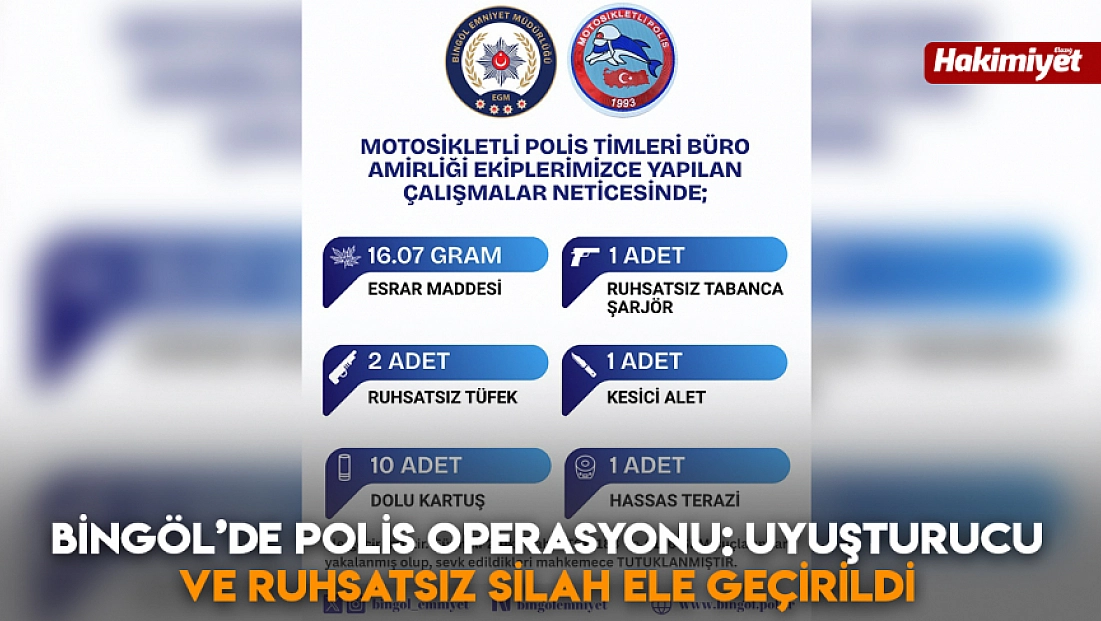 Bingöl’de polis operasyonu: Uyuşturucu ve ruhsatsız silah ele geçirildi