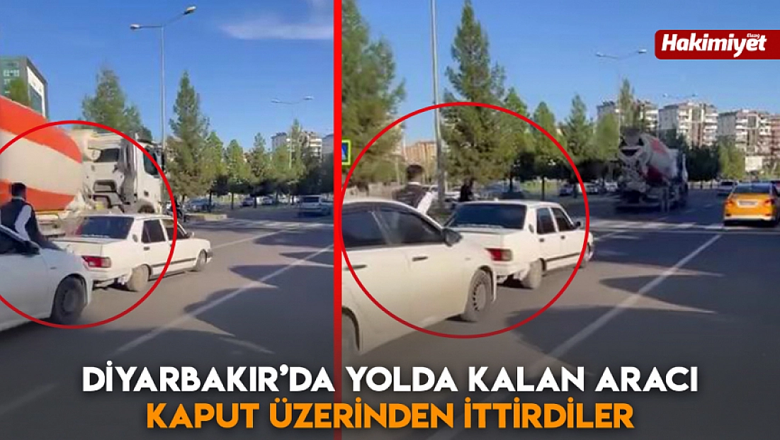 Diyarbakır’da yolda kalan aracı kaput üzerinden ittirdiler