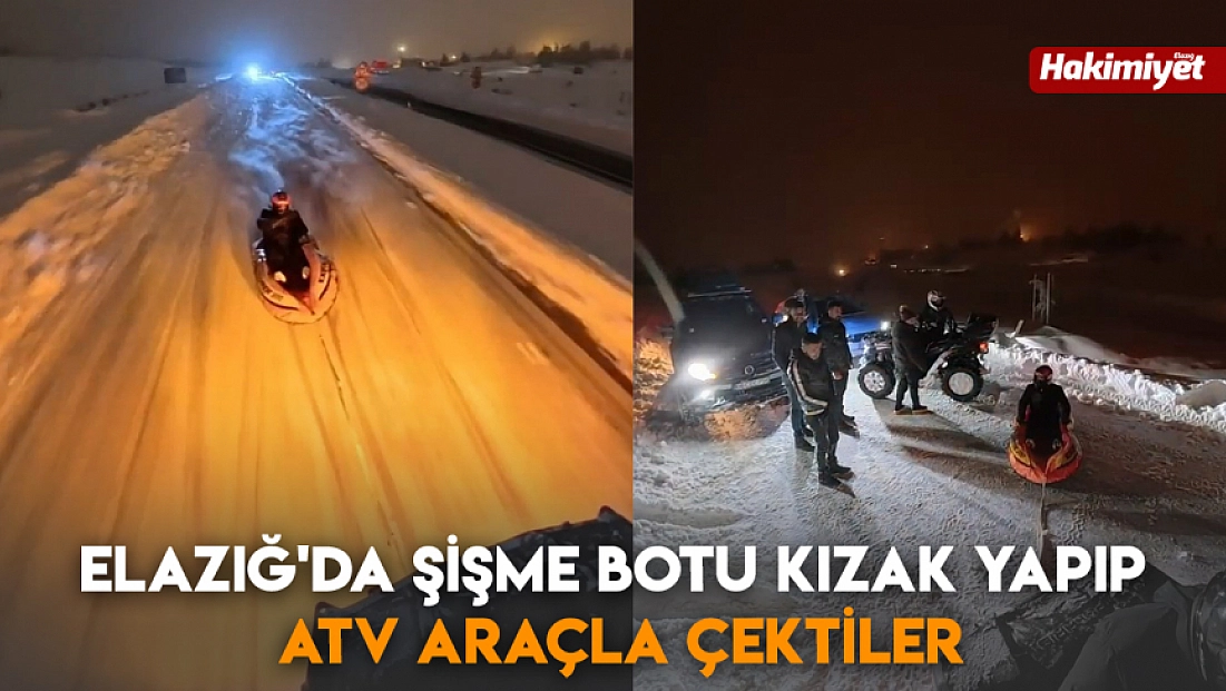 Elazığ'da Şişme botu kızak yapıp ATV araçla çektiler