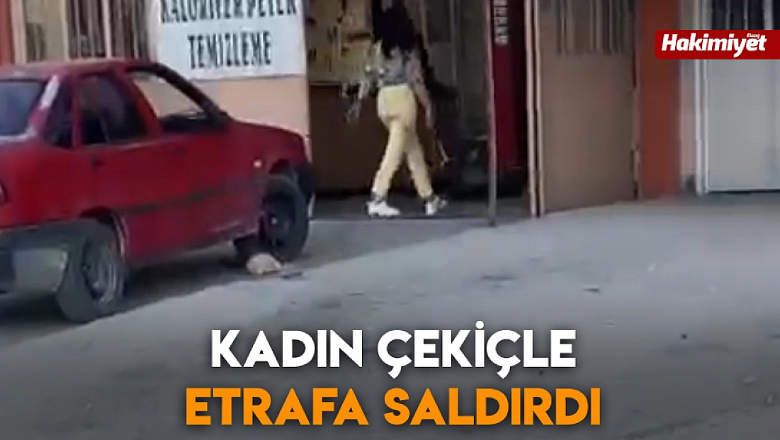 Kadın çekiçle etrafa saldırdı