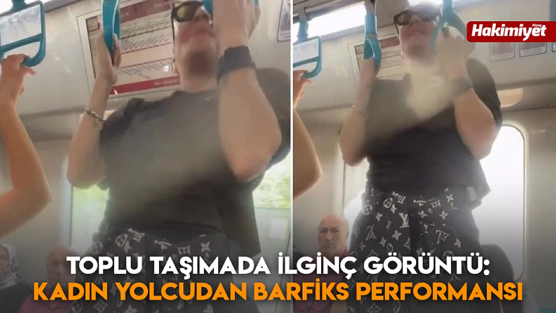 Toplu taşımada ilginç görüntü: Kadın yolcudan barfiks performansı