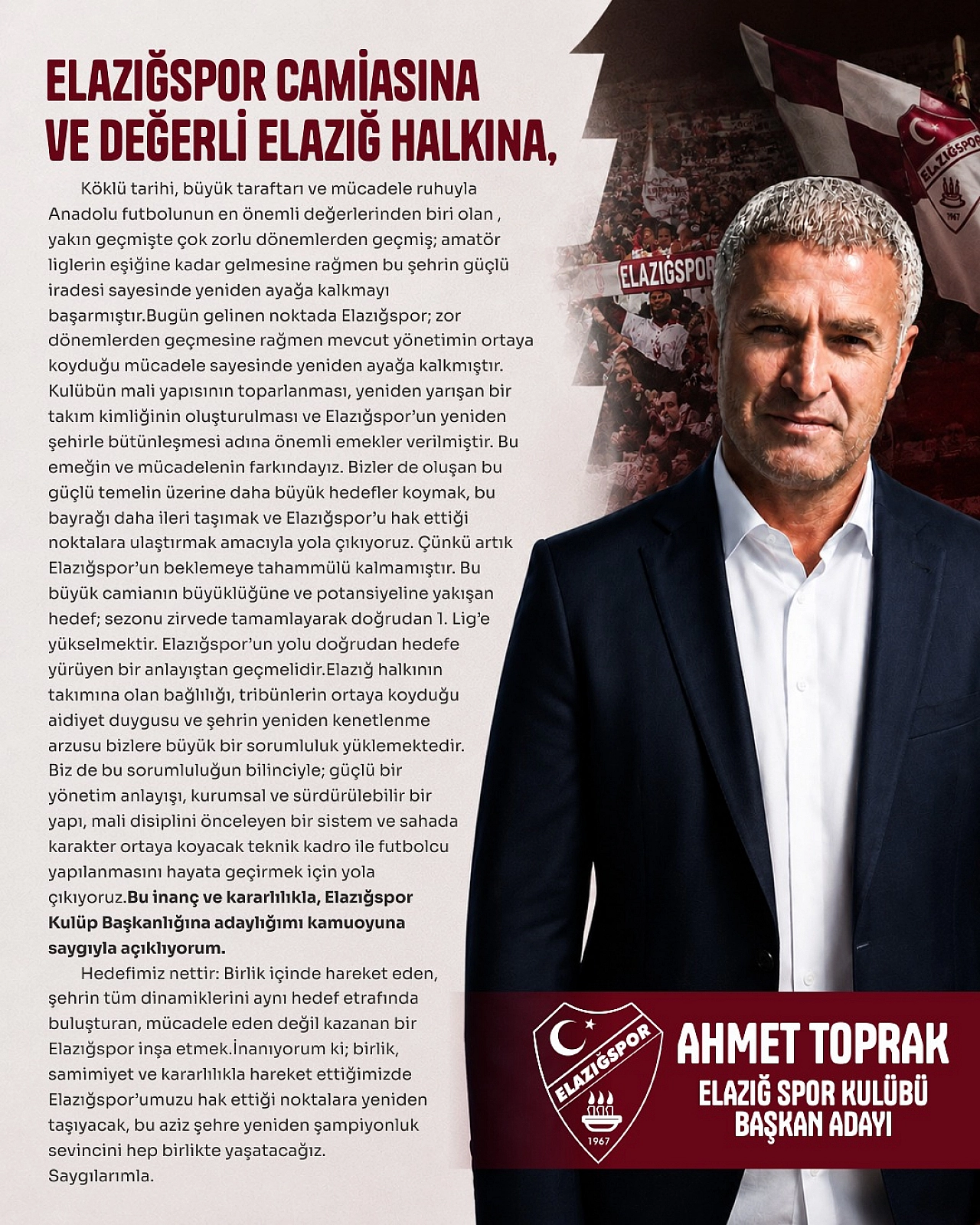 Ahmet Toprak, Elazığspor Kulüp Başkanlığına adaylığını açıkladı