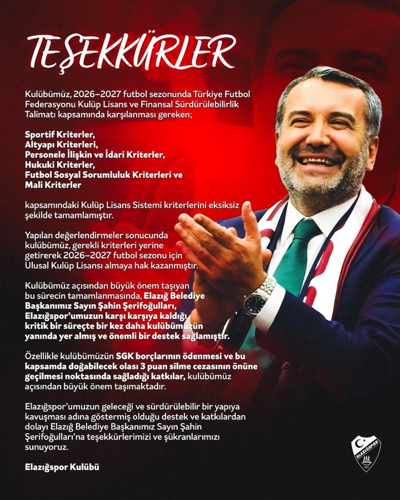 Elazığspor'da lisans sevinci: 2026-2027 sezonu için kritik adım tamamlandı