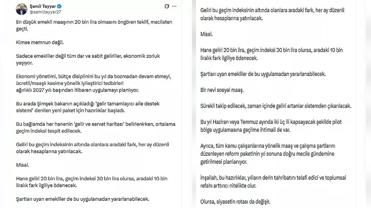 Bakan Şimşek'ten emeklileri kapsayan yeni sosyal destek hamlesi