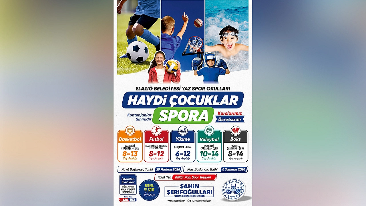 Elazığ Belediyesi'nden Ücretsiz Yaz Spor kurslarına kayıtlar başlıyor