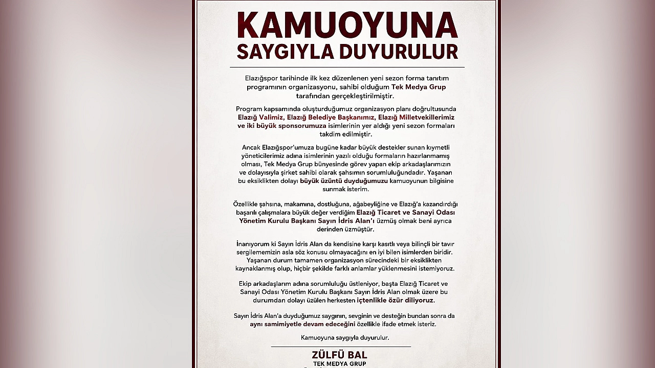 Zülfü Bal: 'Yaşanan eksikliğin sorumluluğu bize aittir'