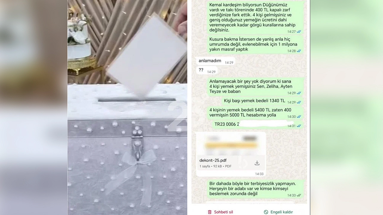 Düğün sonrası şoke eden mesaj: '4 kişi yemek yediniz, 5000 TL daha gönderin'