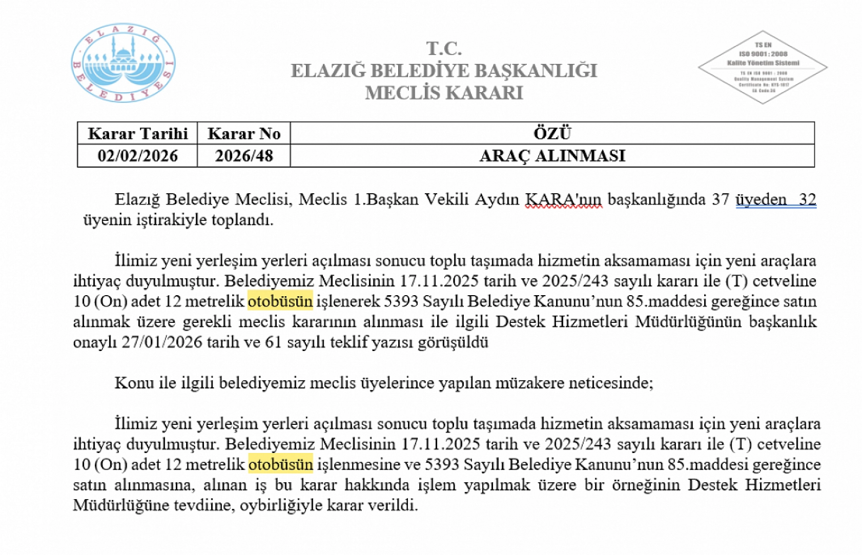 Elazığ'a müjde! Meclisten geçti, toplu taşımada yeni dönem başlıyor