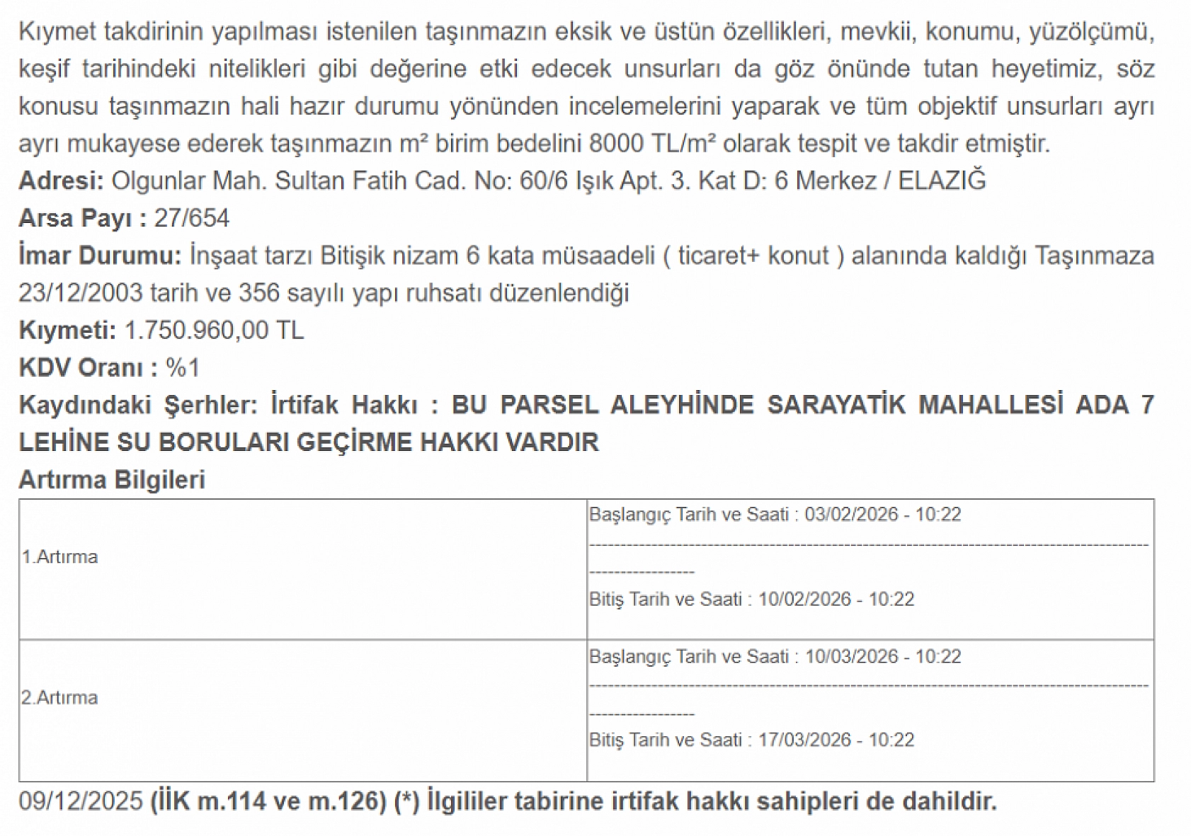 Elazığ'da şehir merkezine yakın daire icradan alıcı bekliyor! 1,7 milyon TL'ye satışı yapılacak