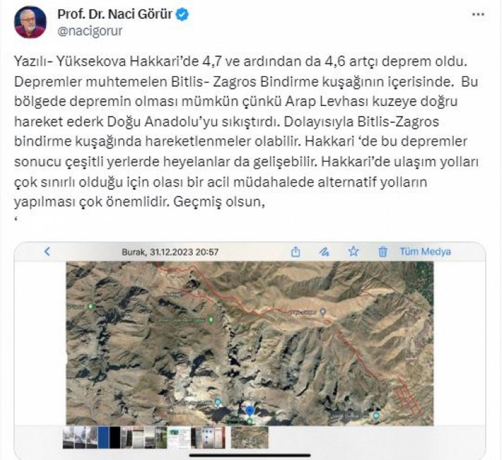 Prof. Dr. Naci Görür'den Flaş Bir Uyarı Geldi... Elazığ, Tunceli, Bingöl, Adıyaman Hakkari Diken Üstünde!