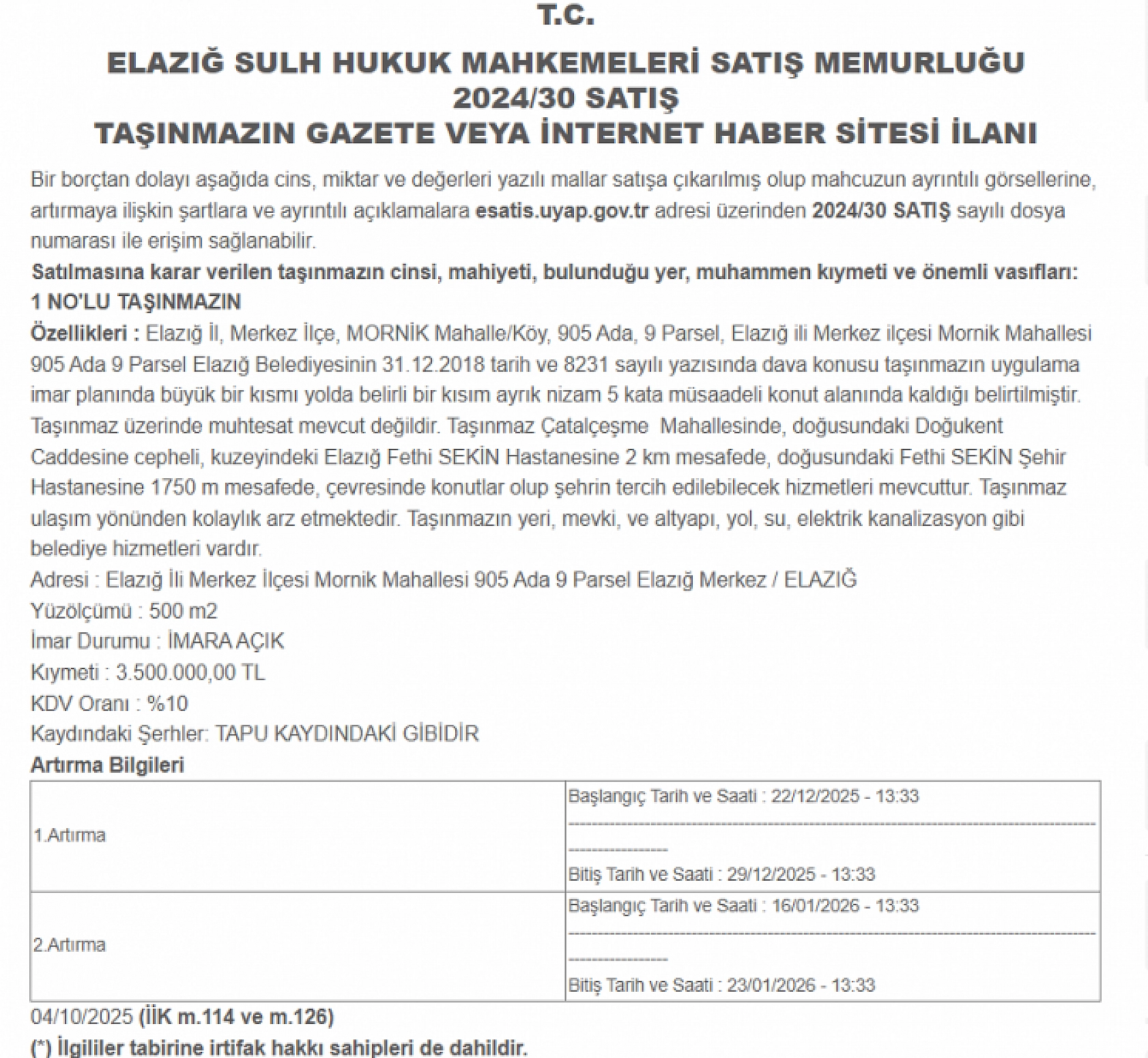 Elazığ'da icradan arsa satışı yapılacak! Merkezi konumda yer alıyor… Fırsatı kaçıran üzülür