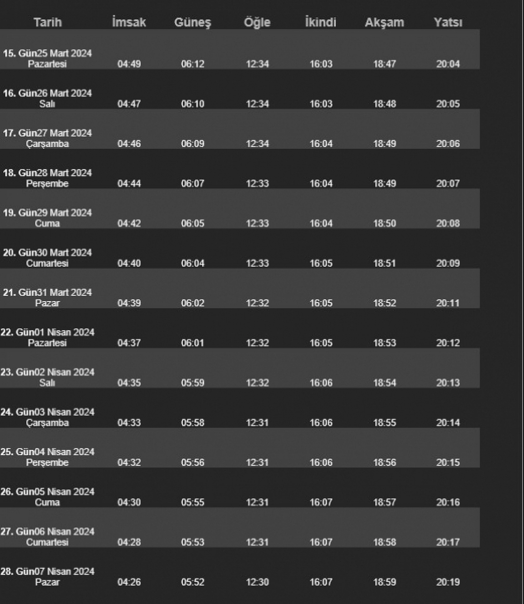 Elazığ'da Sahur ve İftar Vakitleri