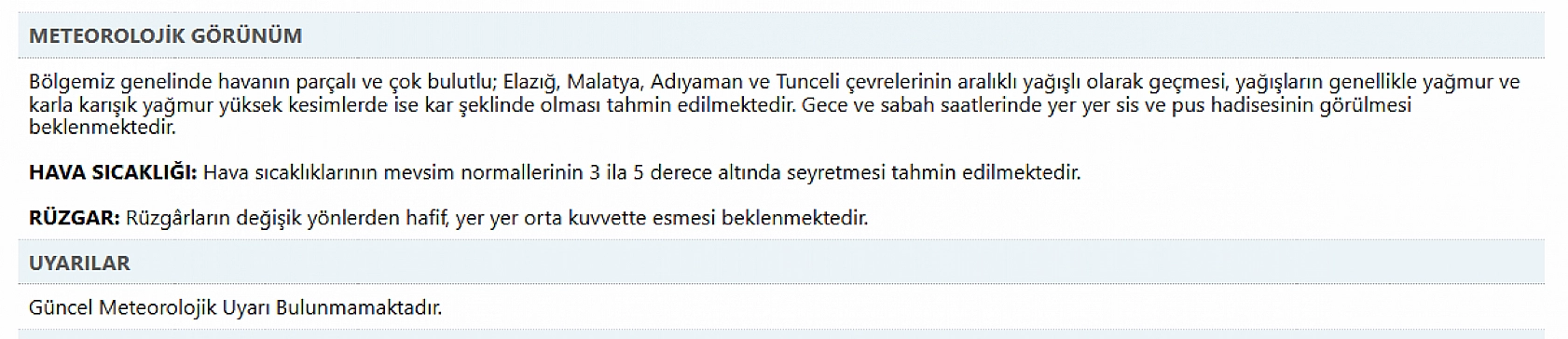 Elazığ için uyarısı yapıldı! Yağmur, kar ve sis kapıda… Sıcaklık 5 derece birden düşecek!