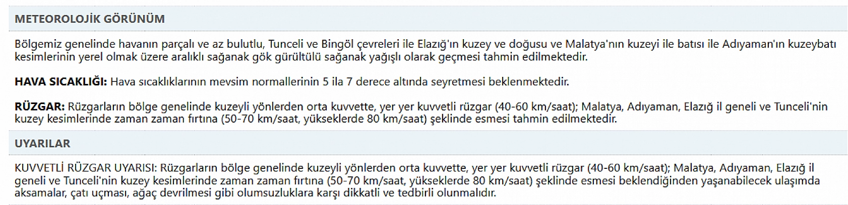 Elazığ için bu uyarıyı dikkate alın! Meteoroloji uyardı