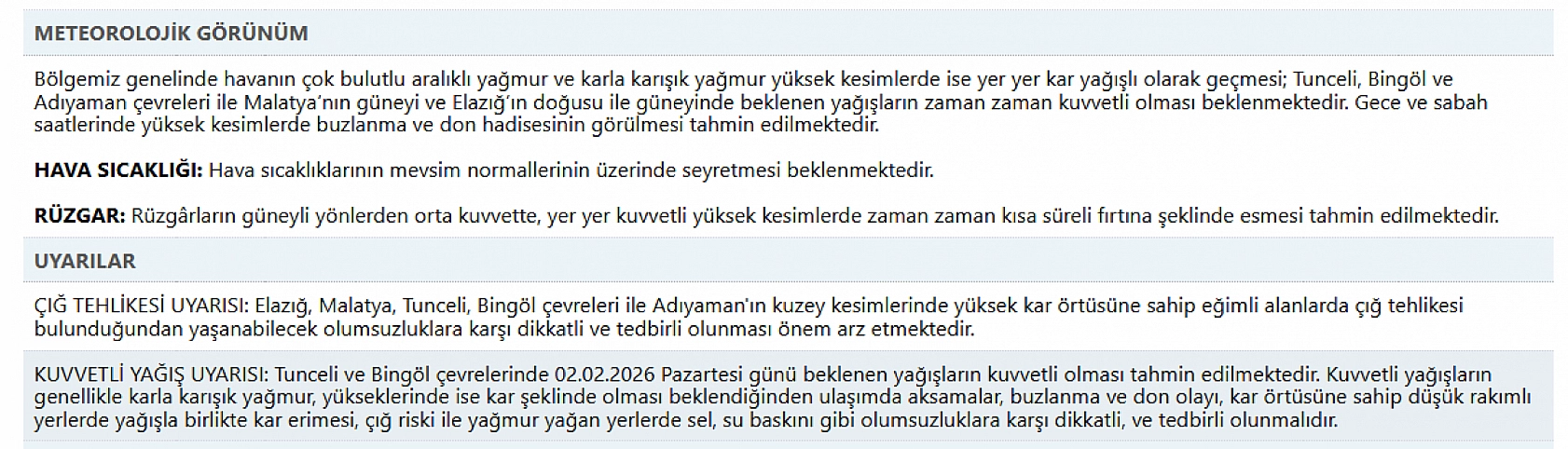 Elazığ için kritik 24 saat! Yağmur, kar ve fırtına bekleniyor