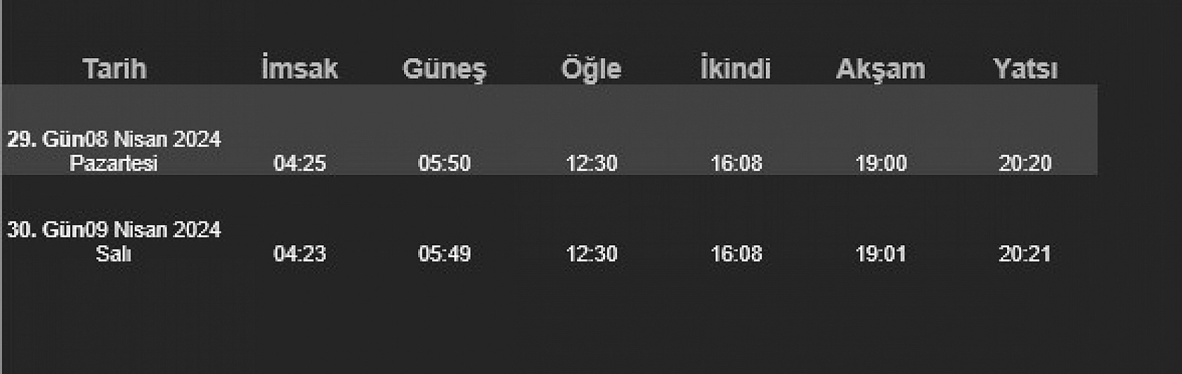 Elazığ'da Sahur ve İftar Vakitleri