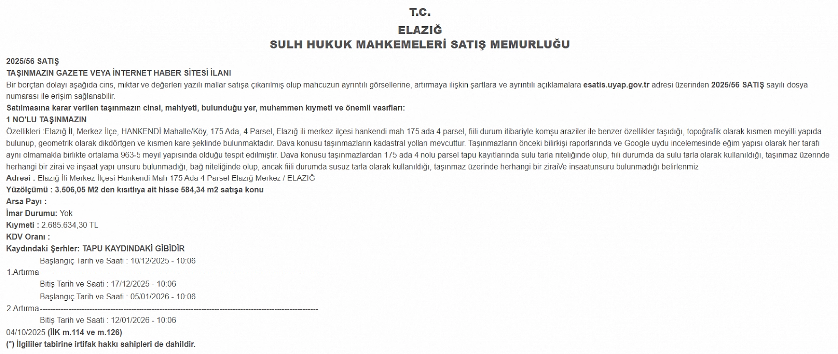 Elazığ merkezde yer alıyor! 2 milyona satışa çıkarıldı… Alan çok kazanacak
