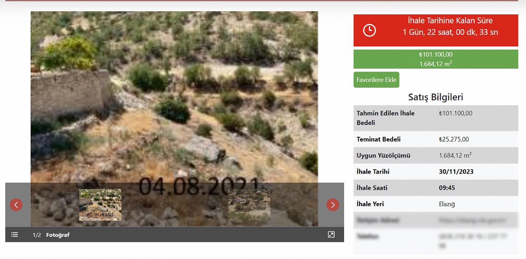 Bu arazi Elazığ'da satışa sunulacak: Son iki gün kaldı! Sadece 25 bin TL… 