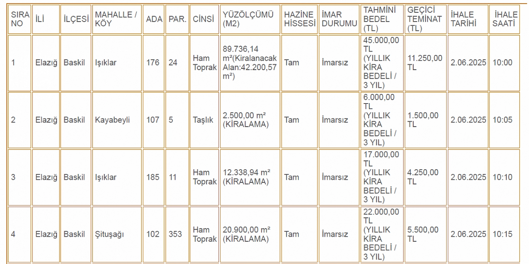 Elazığ'da hazineye ait taşınmazlar kiraya verilecek: Elinizden kayıp gitmeden harekete geçin!