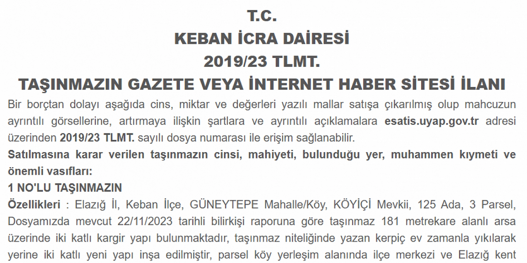 Elazığ'da inanılmaz fırsat! 181 metrekarelik yapı 1.4 milyona satışa çıkarıldı