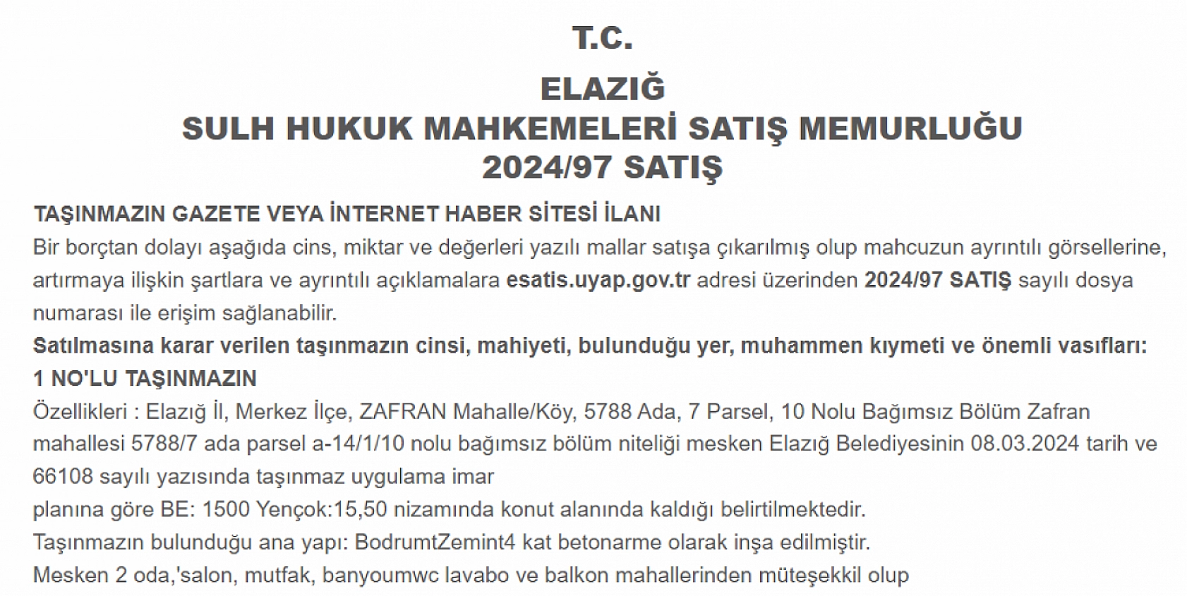 Uygun fiyatlı ev arayanlara müjde! Elazığ'da mahkemeden satılık 2+1 daire… Fiyatı şaşırtıyor!