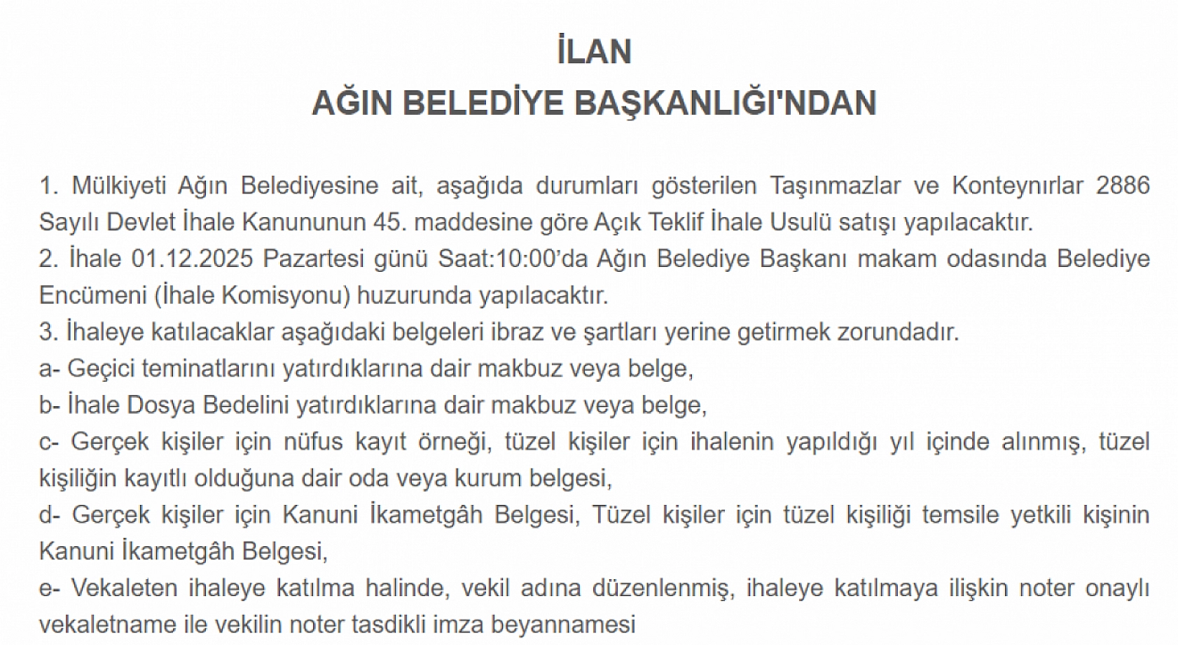 Elazığ'da 1 Aralık 2025'te dev ihale düzenlenecek! Araziler ve konteynerler satışa çıkarılacak