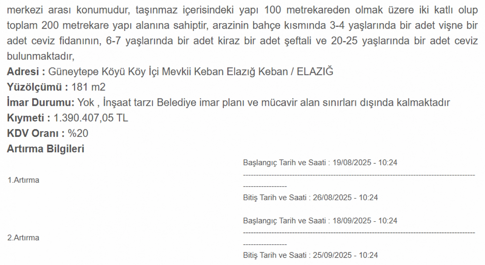 Elazığ'da inanılmaz fırsat! 181 metrekarelik yapı 1.4 milyona satışa çıkarıldı