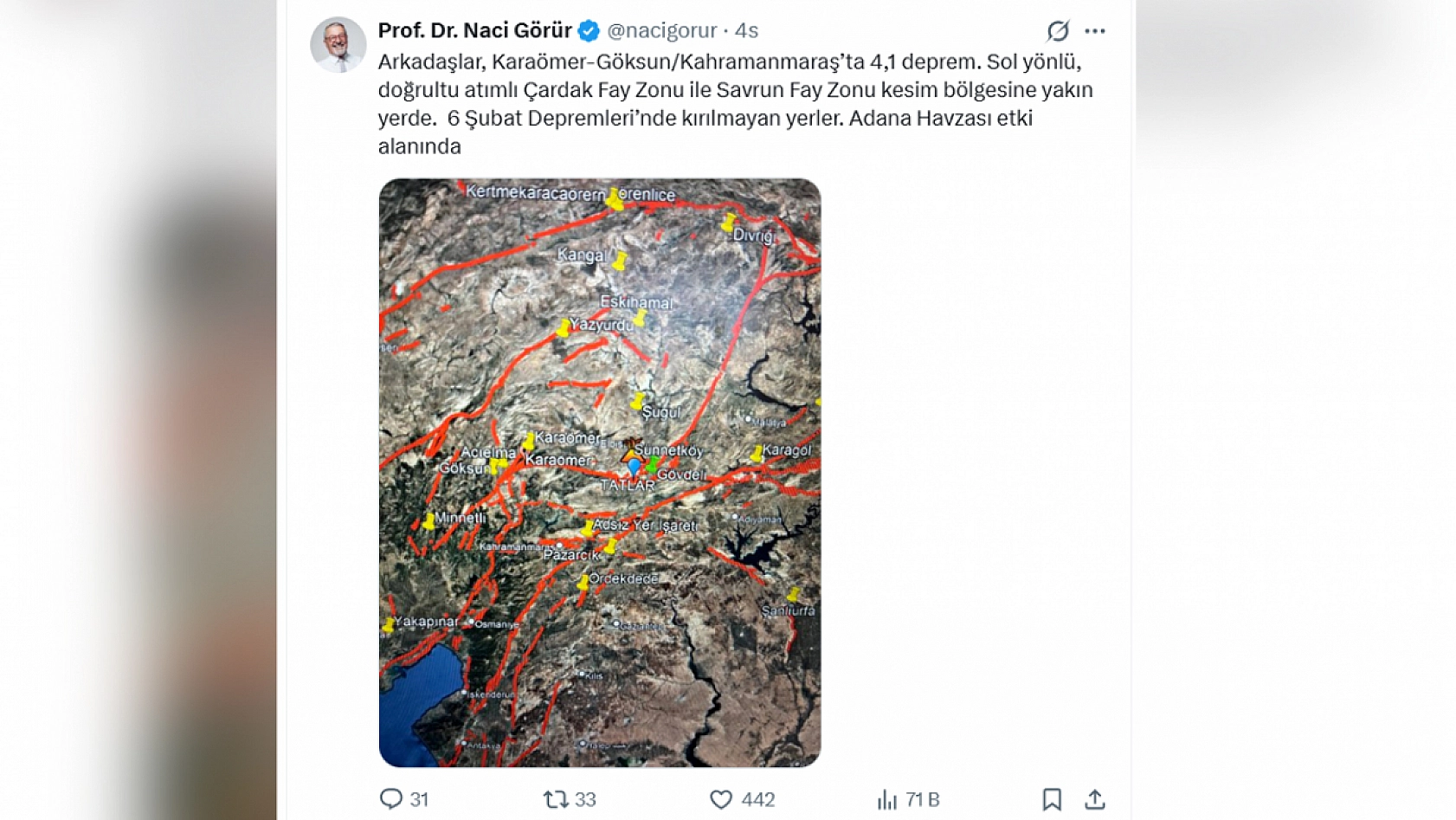 Naci Görür: Kahramanmaraş'taki deprem 6 Şubat ile bağlantılı olabilir