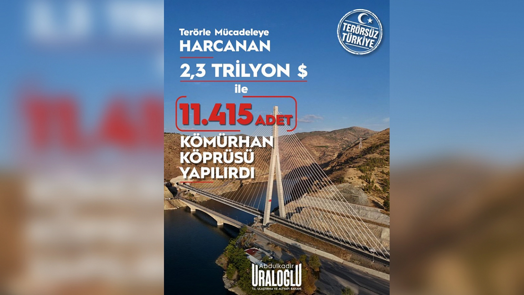 Bakan Uraloğlun'ndan Kömürhan Köprüsü üzerinden çarpıcı hesap
