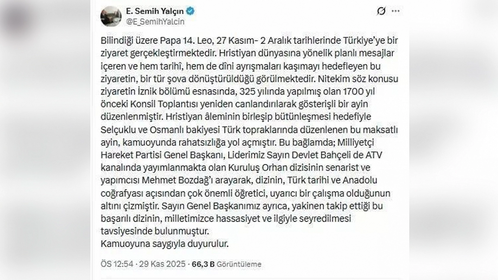 Cumhur İttifakında Terörsüz Türkiye'den sonra Papa çatlağı