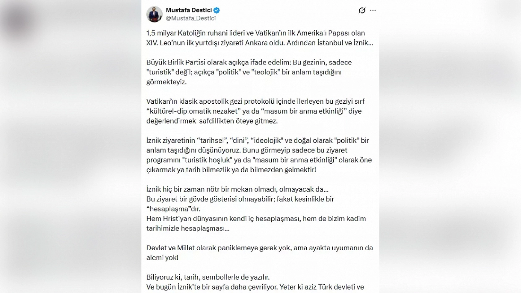 Cumhur İttifakında Terörsüz Türkiye'den sonra Papa çatlağı