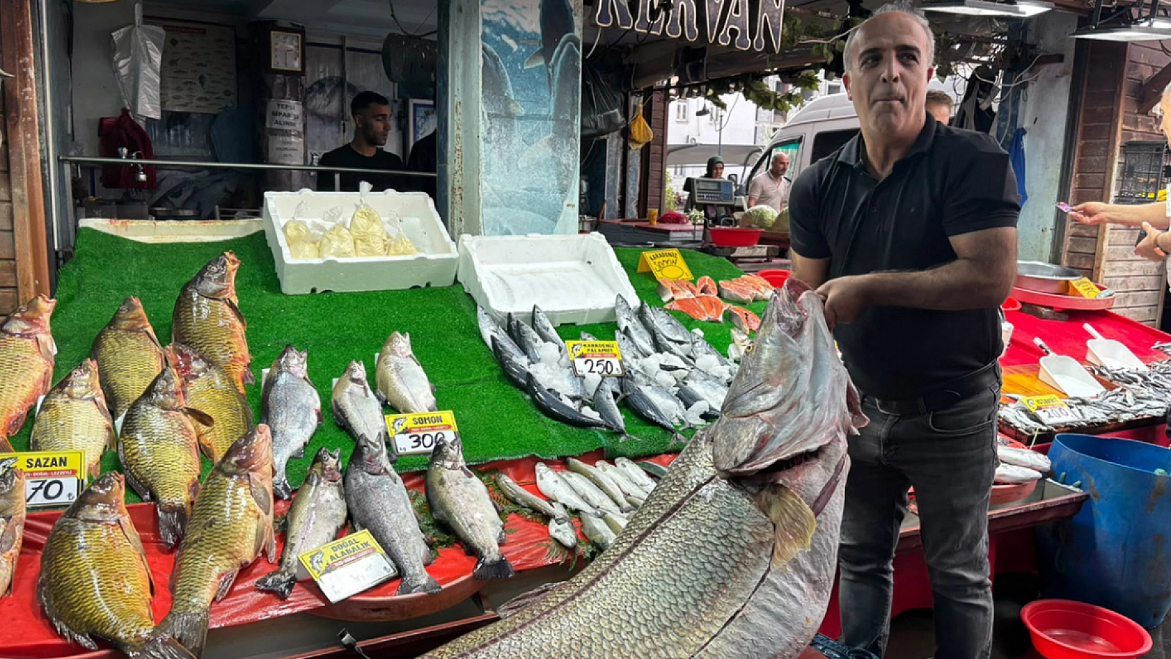 Elazığ'da 82 kiloluk balığı 2 kişi yiyecek