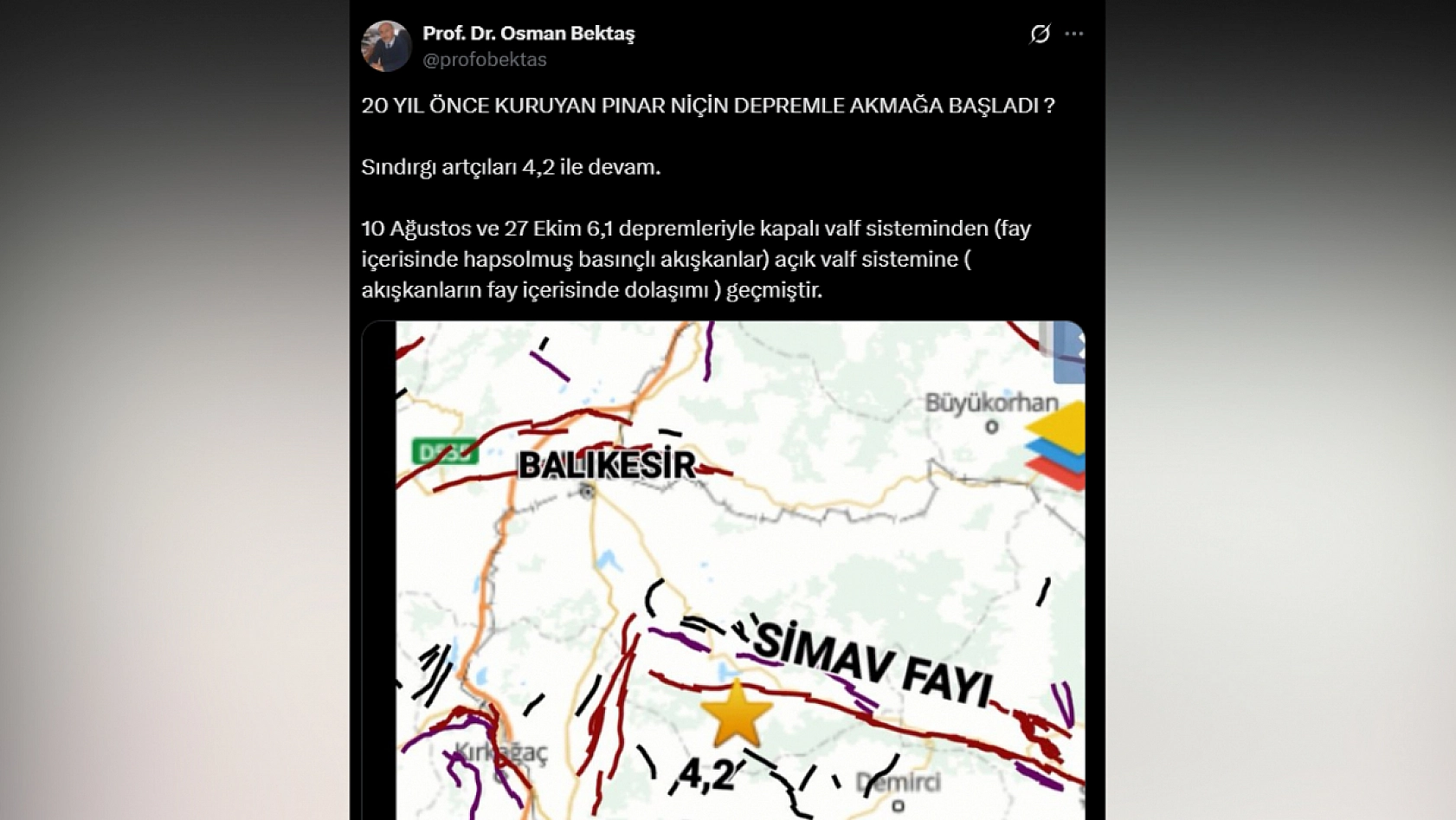 Prof. Dr. Bektaş'tan deprem açıklaması