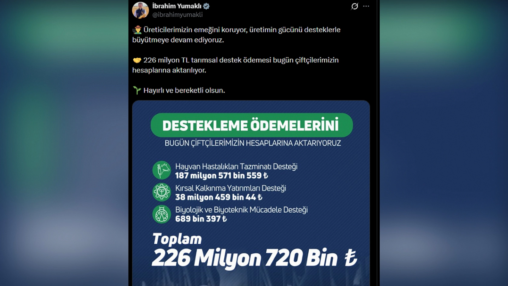 Bakanlık müjdeyi duyurdu! 226 milyon TL destek ödemesi