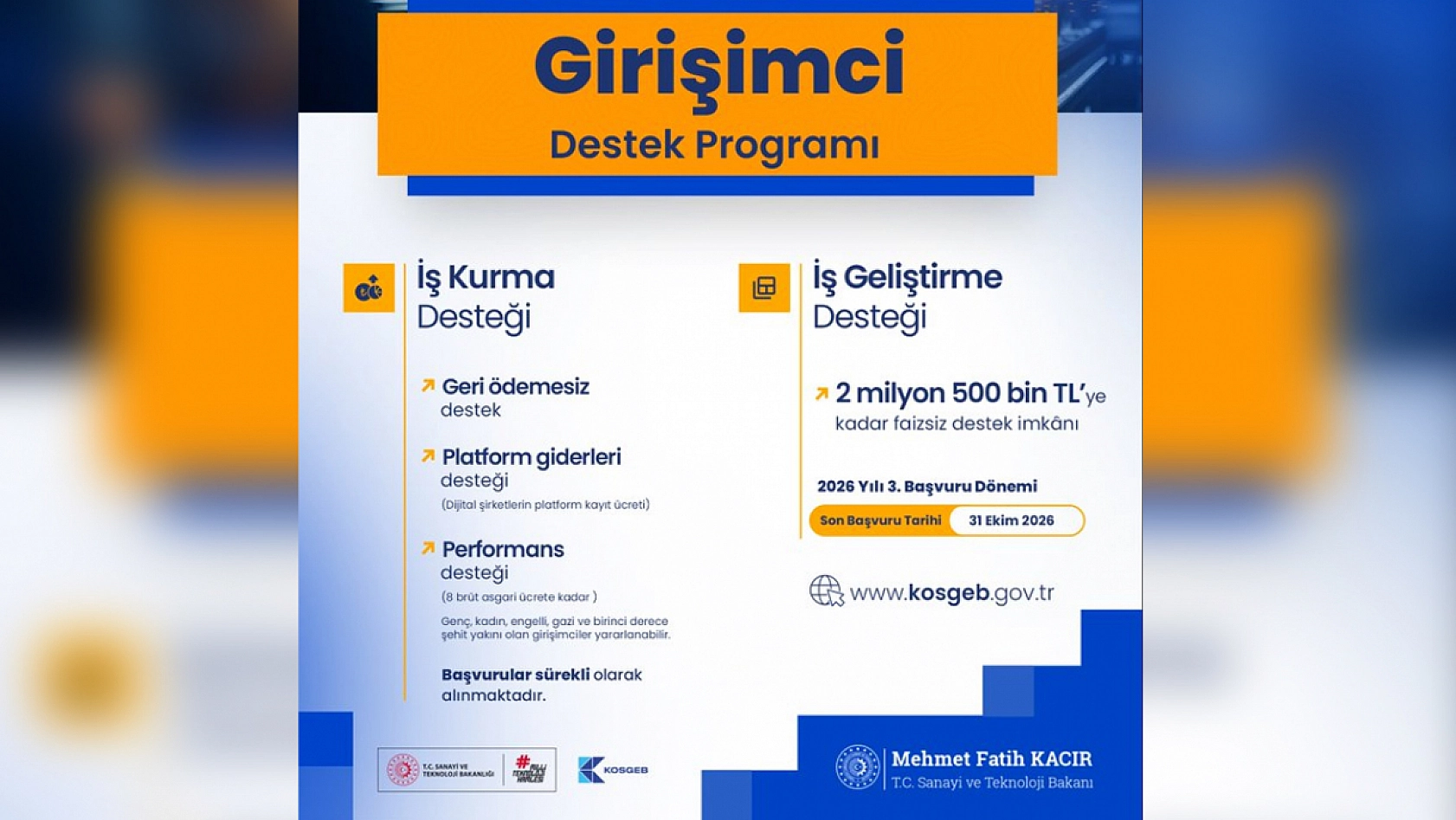 Bakan Kacır müjdeyi verdi: Girişimcilere 2,5 milyon TL'lik fırsat