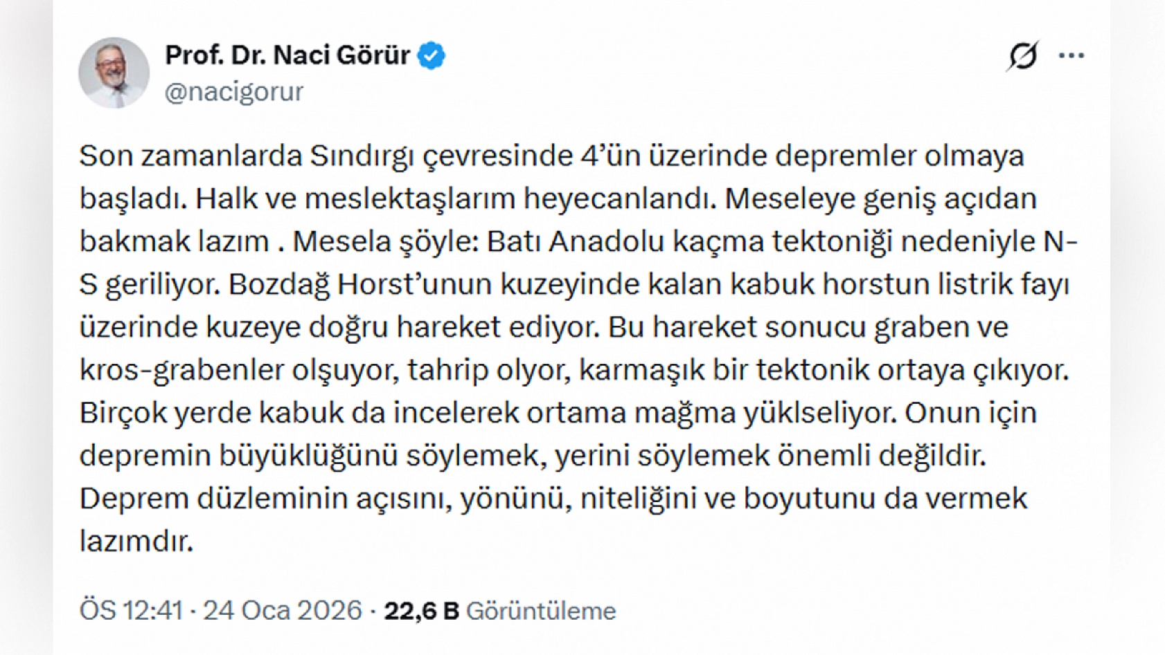 Deprem uzmanı Görür'den kritik açıklama
