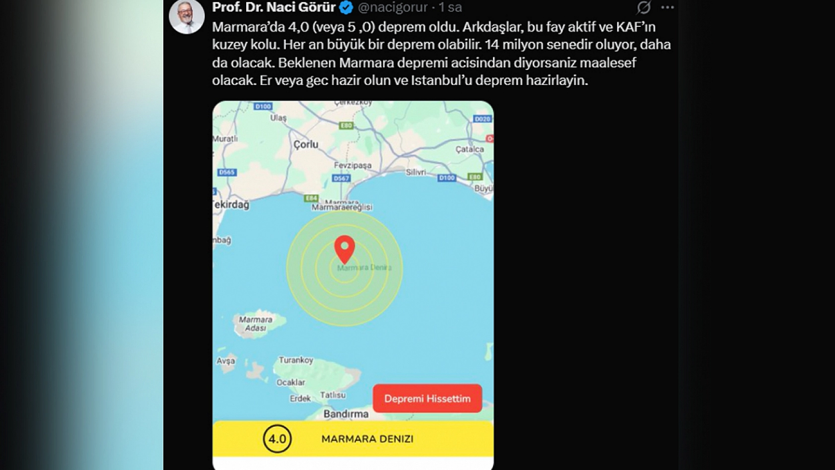 Prof. Dr. Görür'den kritik açıklama: Her an büyük bir deprem olabilir