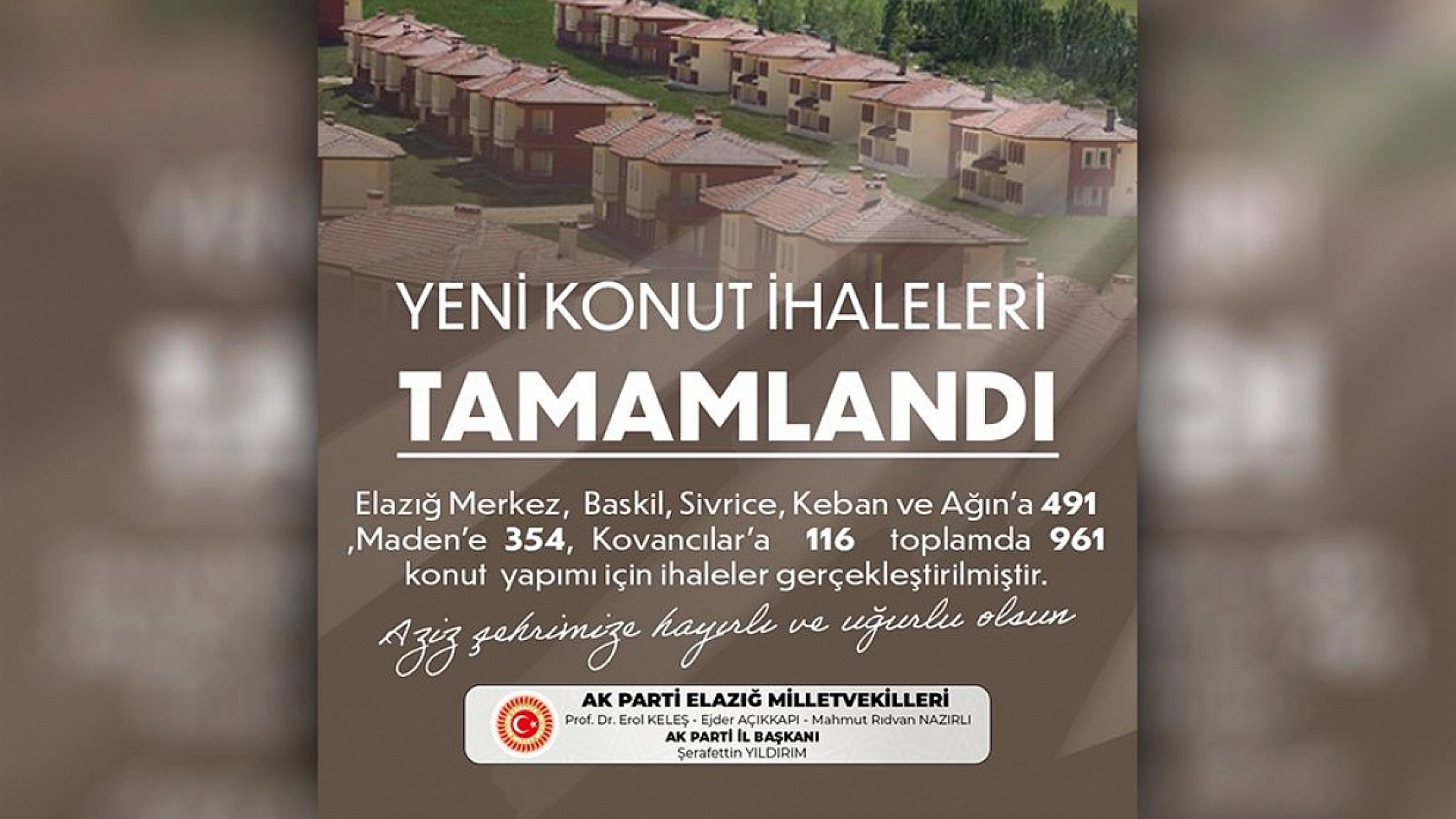 Elazığ'a konut müjdesi! Elazığ'ın 6 ilçesine 961 konut yapılacak… İşte o adresler