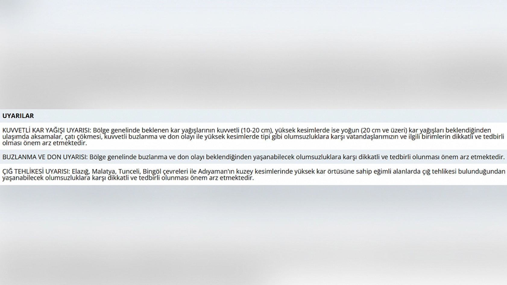 Elazığ'da kar ve tehlike alarmı: Vatandaşlar dikkatli olmalı