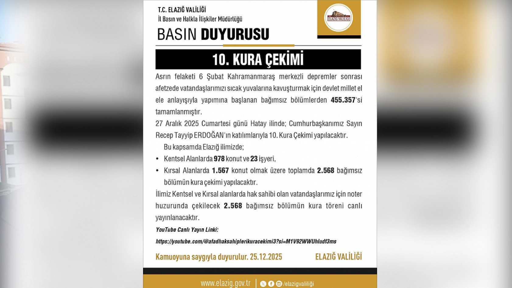 Elazığ'da 2 bin 568 konut daha teslim edilecek