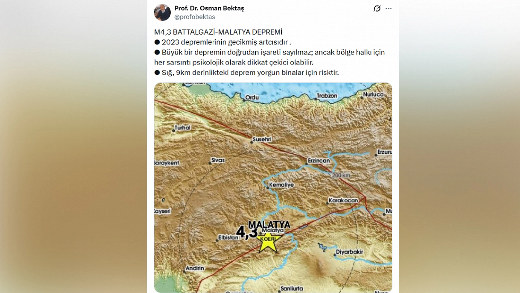 Prof. Dr. Bektaş'tan Malatya depremi açıklaması