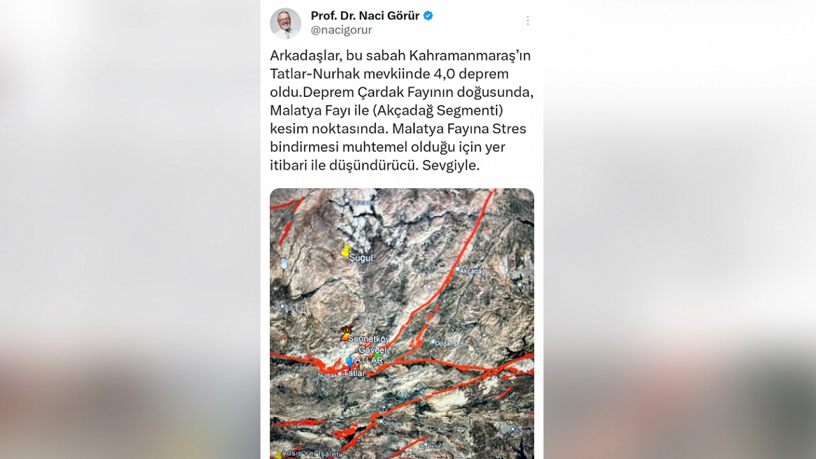 Prof. Dr. Görür Malatya fayına dikkat çekti!