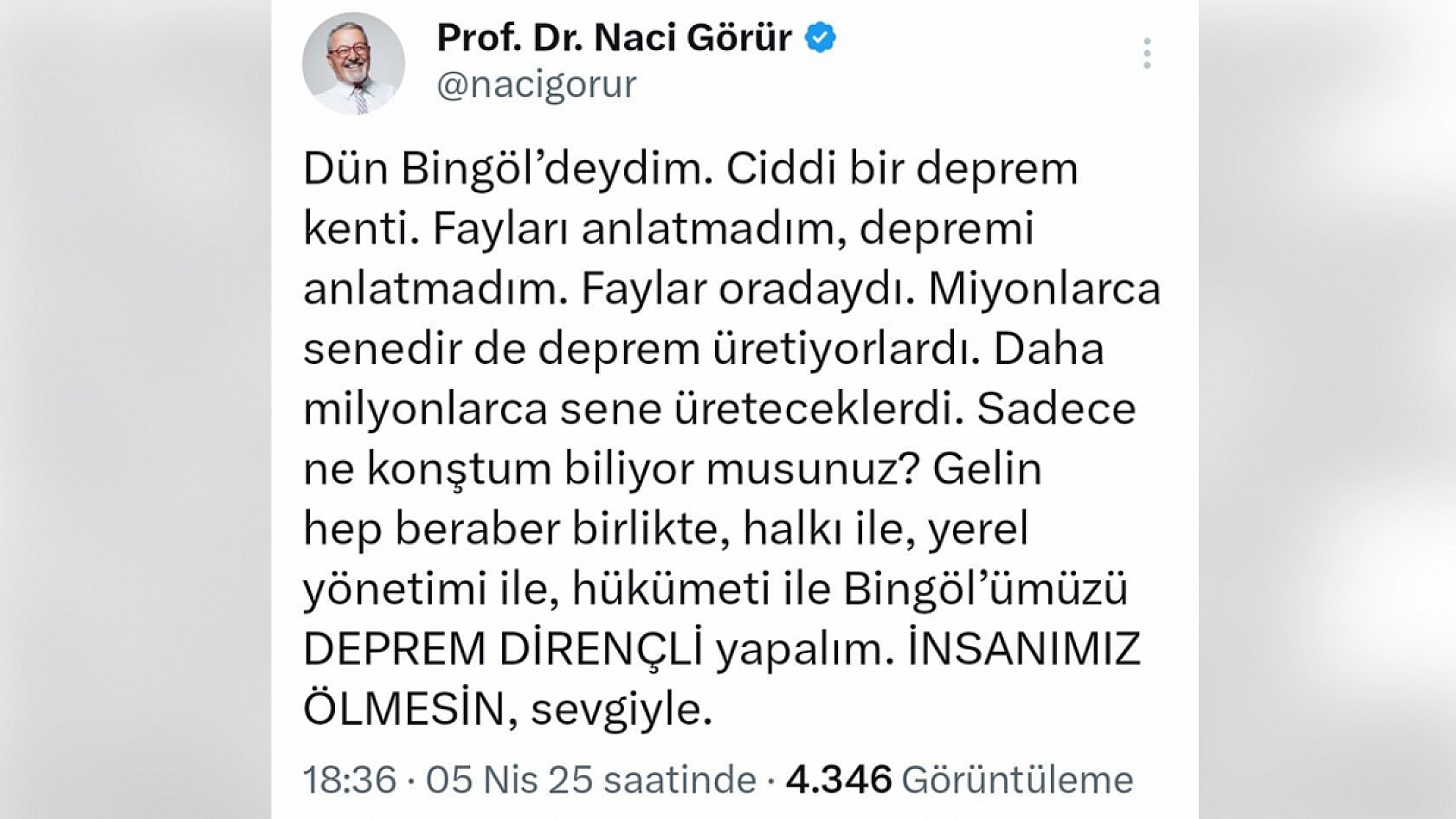 Görür kritik açıklama: Bingöl ciddi bir deprem kenti