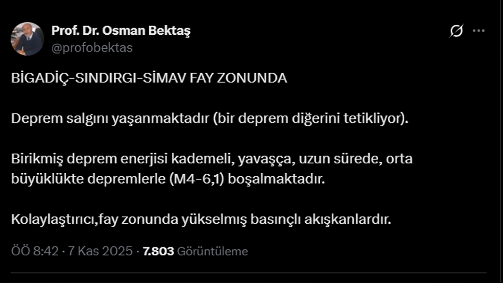 Deprem uzmanı Bektaş: O fay hattına dikkat çekti!