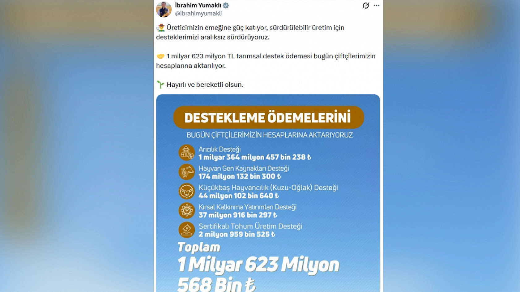 Bakanlıktan dev destek! 1 milyar 623 milyon TL