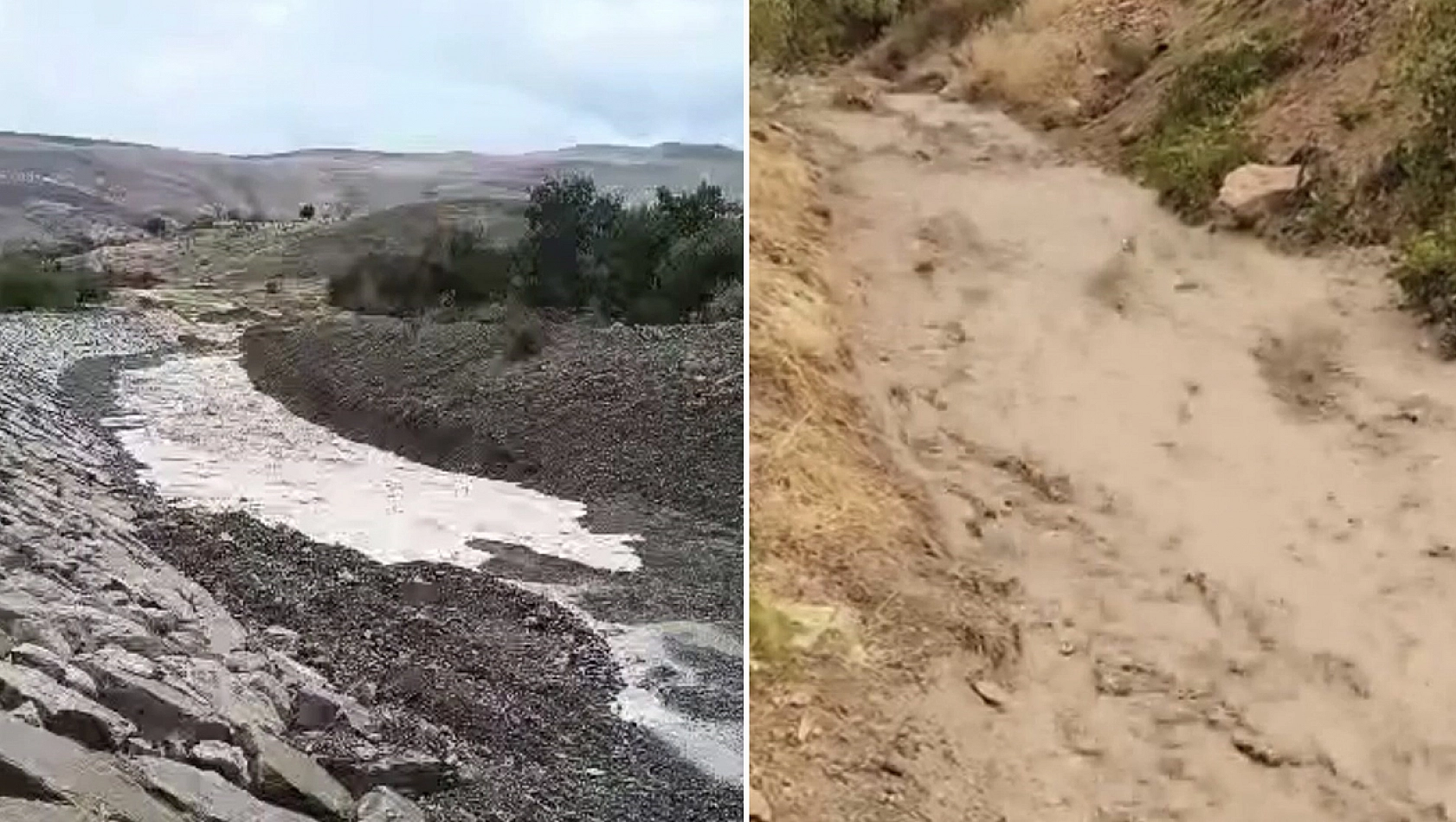 Elazığ'da sağanak yağış sele neden oldu, selin geliş anı görüntülendi