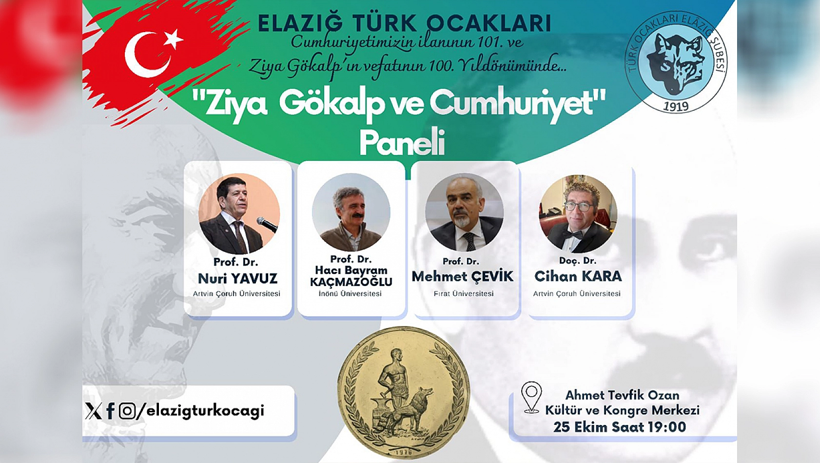 Elazığ Türk Ocağı 'Ziya Gökalp ve Cumhuriyet' Konulu Panel Düzenleyecek