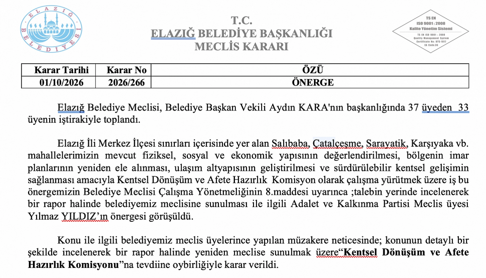 Elazığ'da kentsel dönüşüm için dikkat çeken adım! 4 mahalle gündemde
