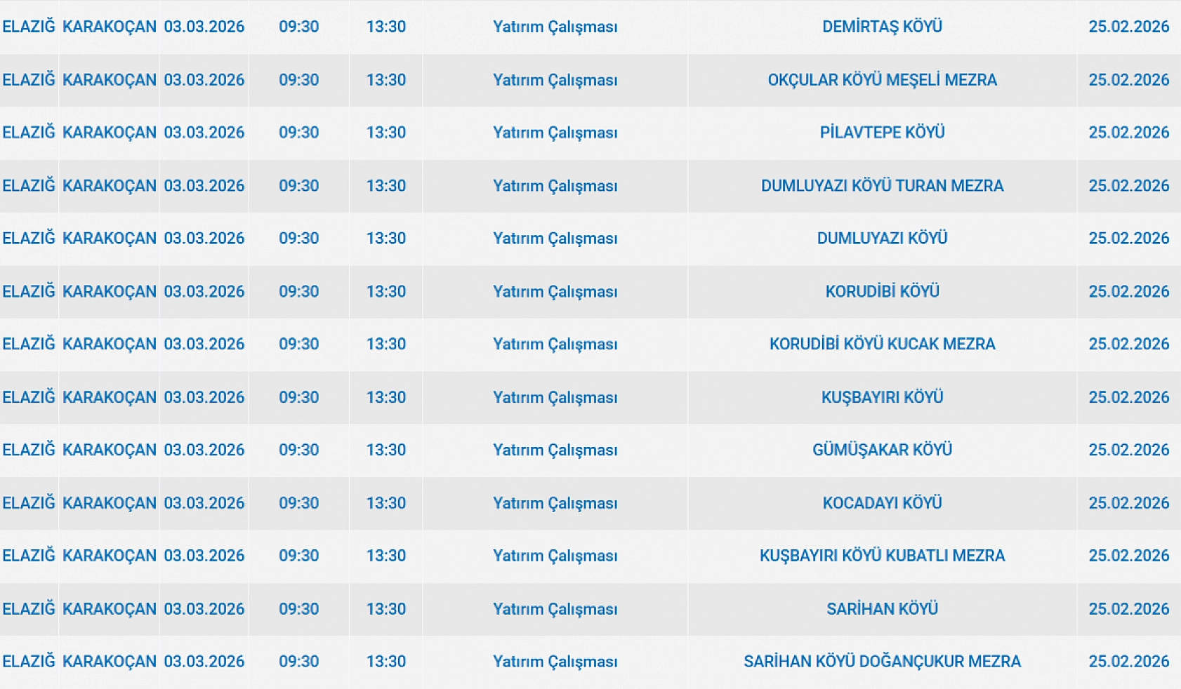 Elazığ'da geniş kapsamlı elektrik kesintisi yaşanacak! Bazı adreslerde 8 saat sürecek