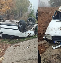 Elazığ'da korkutan kaza: Otomobil takla attı